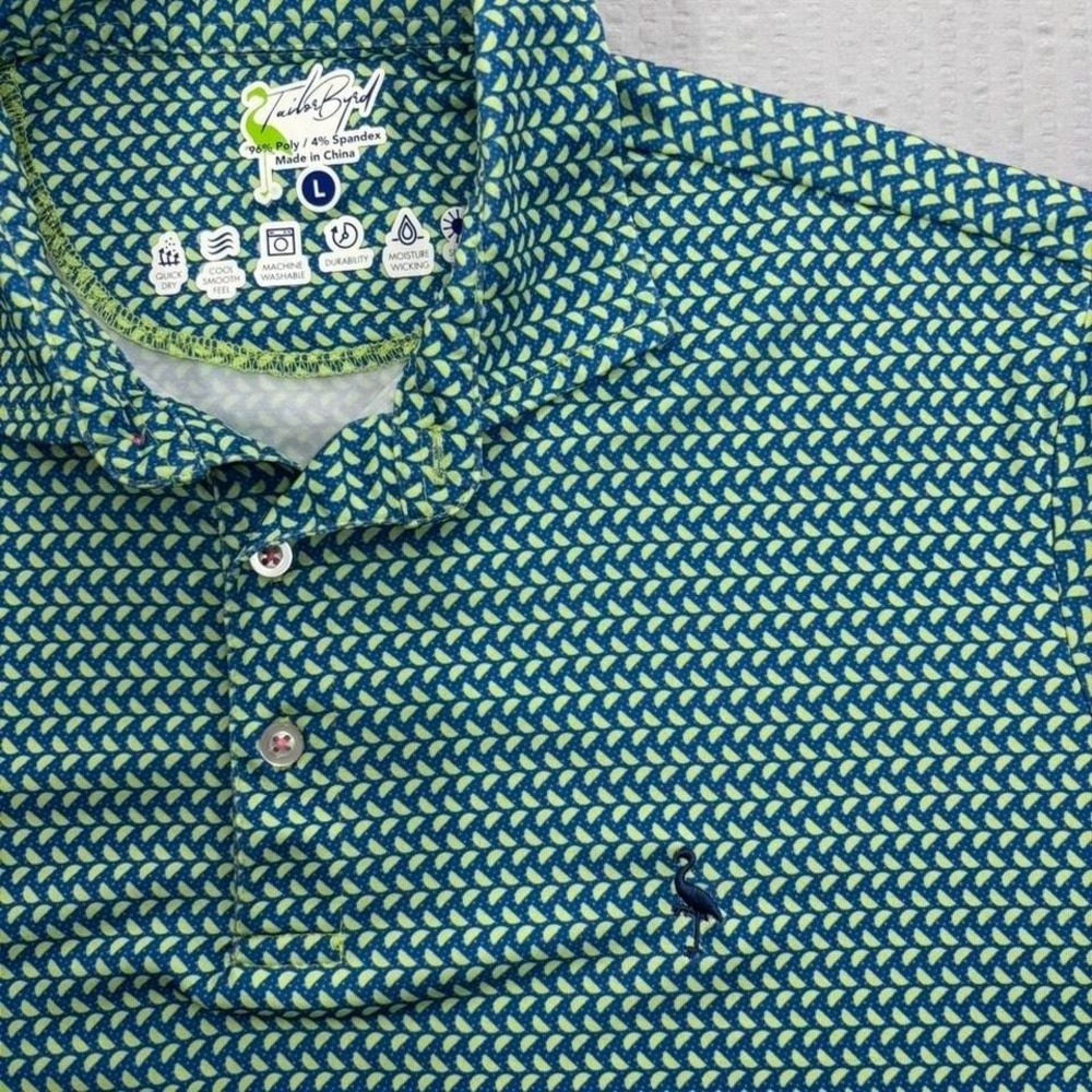 TailorByrd Green & blue patterned golf polo shirt L 0050